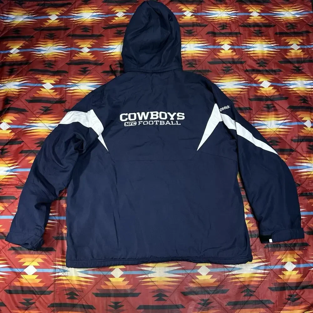 Dallas Cowboys Reebok Onfield Jacket Men’s XL Navy Fleece Lined Full Zip Hooded